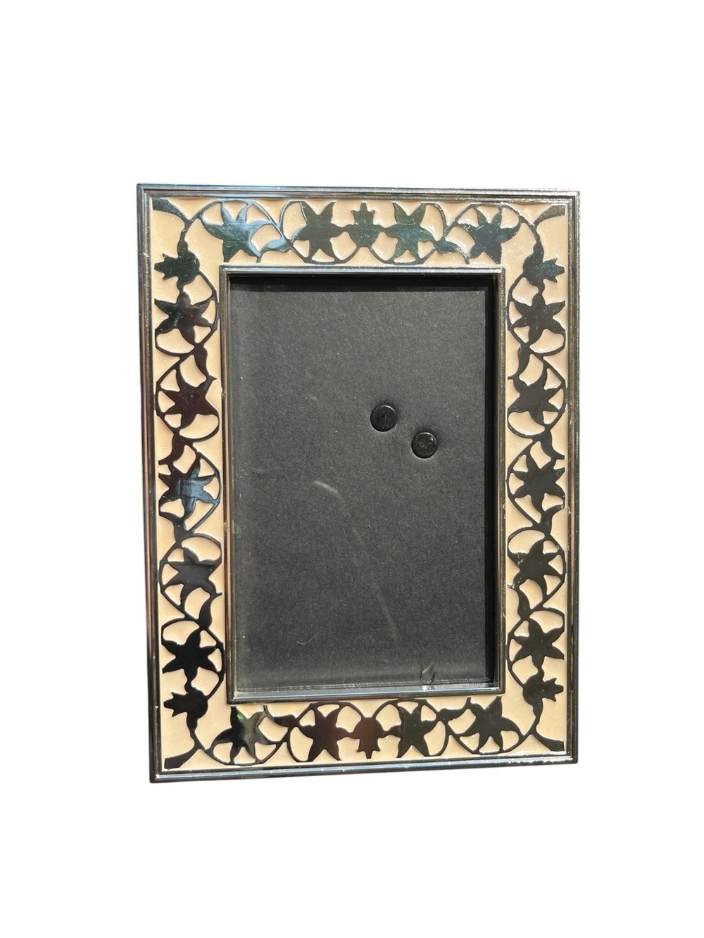 Thomas O’Brien Vintage Modern Silver Leaf/Floral Frame with Ivory Enamel Border
